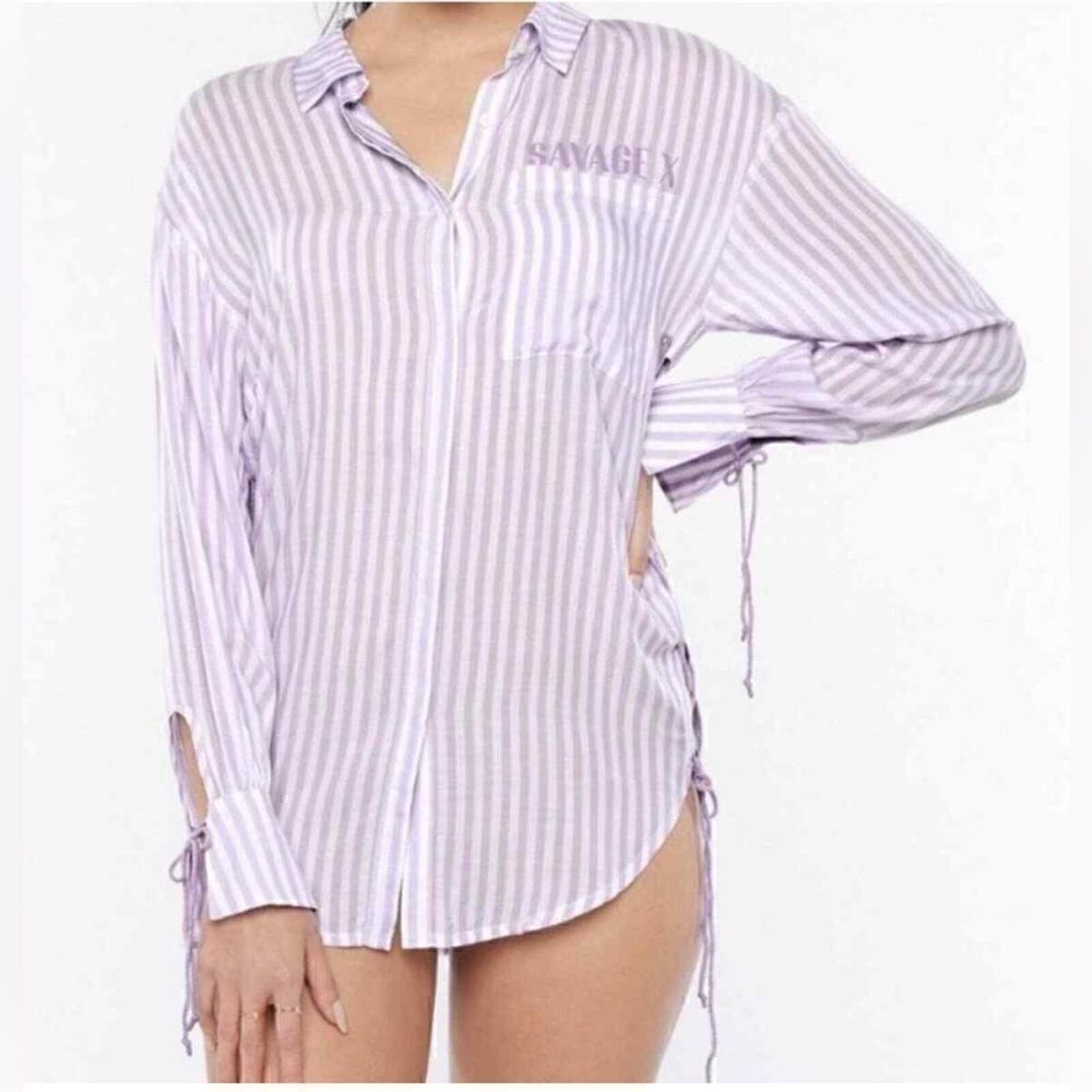 Savage x Fenty Sleep Shirt Dress Lavender Costal Stripe. Medium NWT